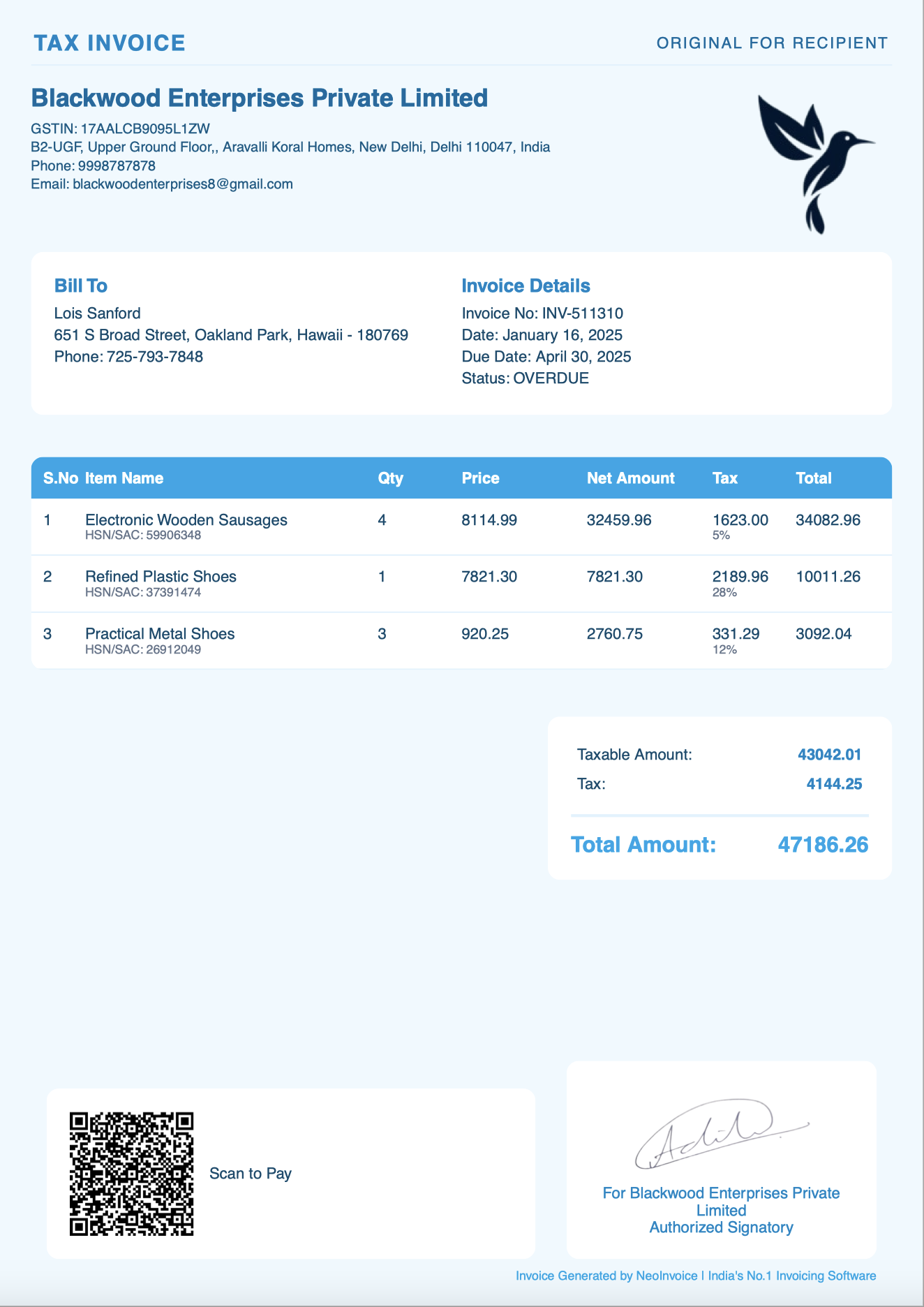Sky Blue Invoice Template